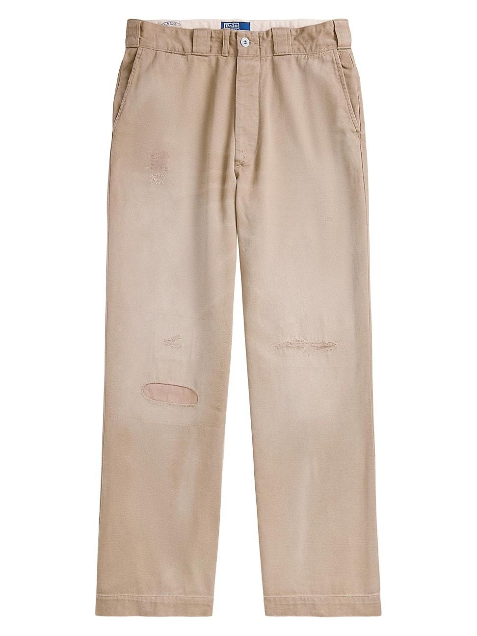 Mens Distressed Cotton Flat-Front Pants Product Image