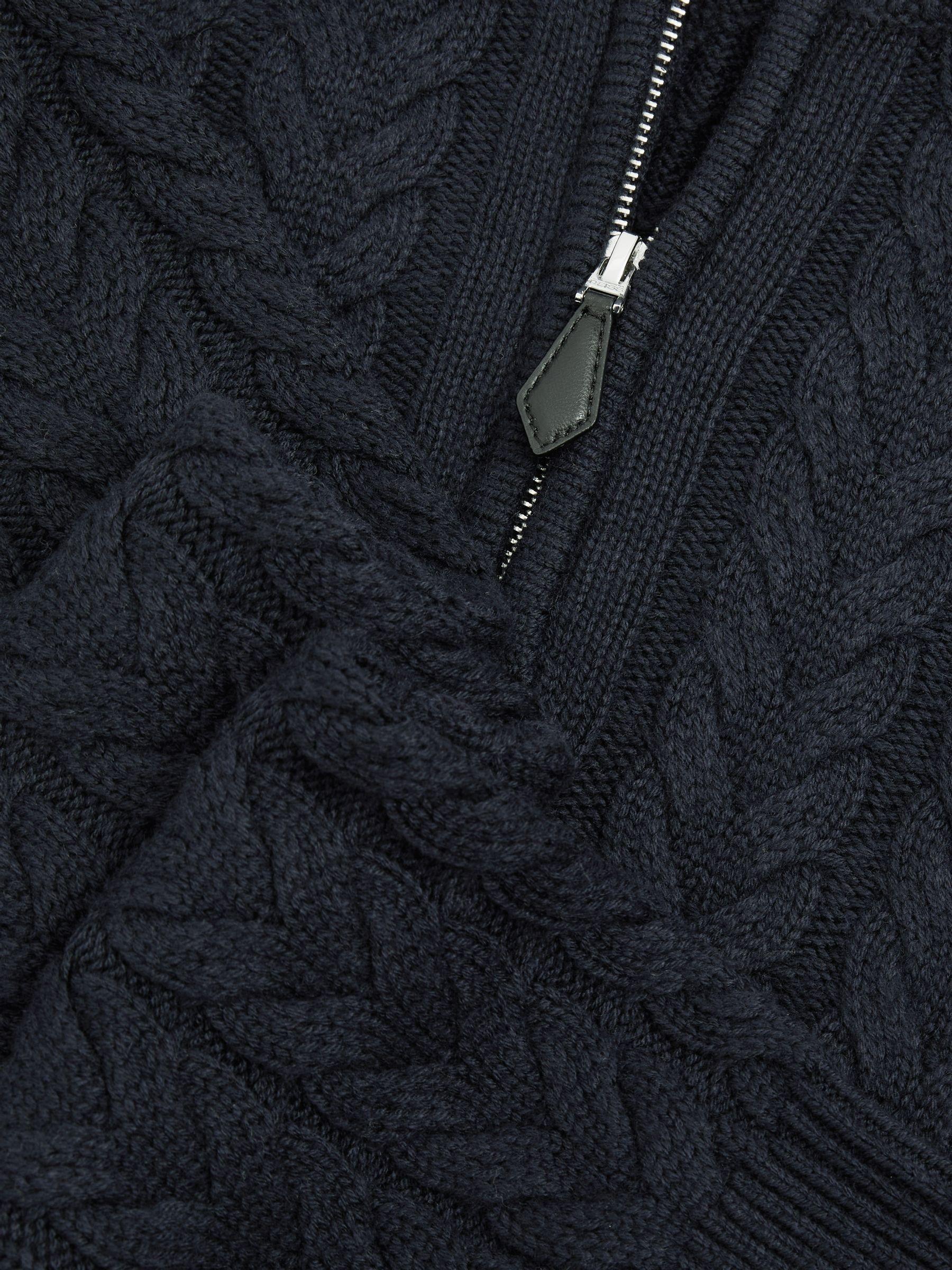 Cabled Zip-Neck Jumper with Cotton and Wool in Navy Product Image