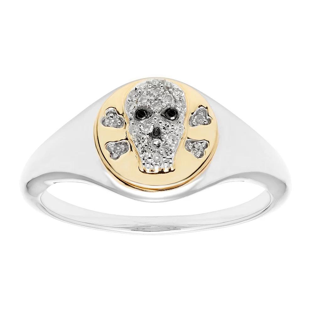 It's Personal 14k Gold Over Sterling Silver Diamond Accent Skull Signet Ring, Women's, Size: 9, Two Tone Product Image
