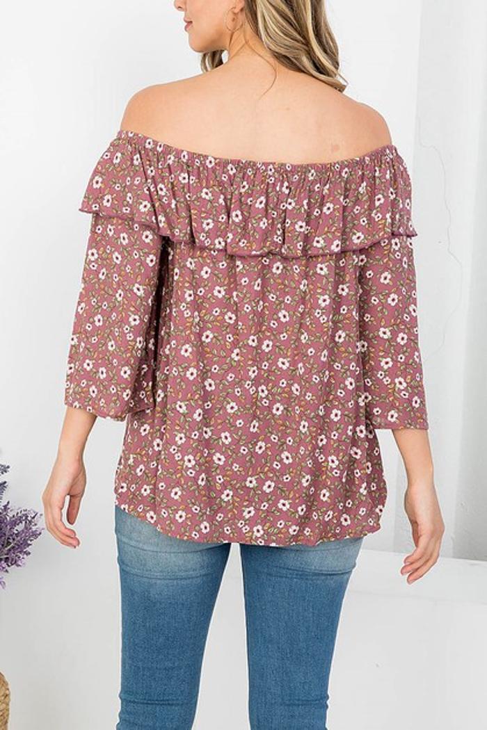 Off Shoulder Ruffle Detail Floral Print Top Product Image