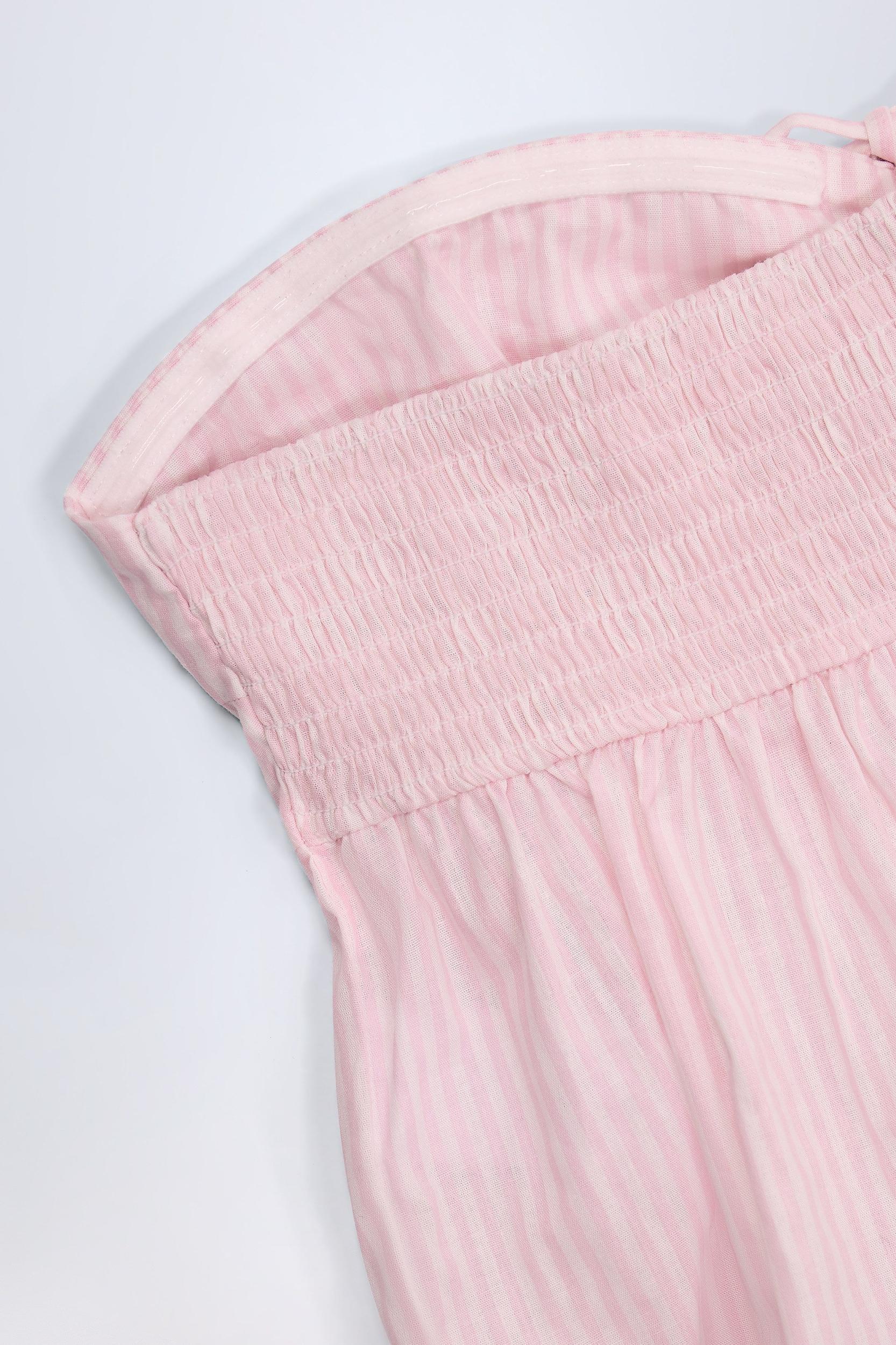 Tie-Front Strapless Cotton-Poplin Crop Top in Pink White Stripe Product Image