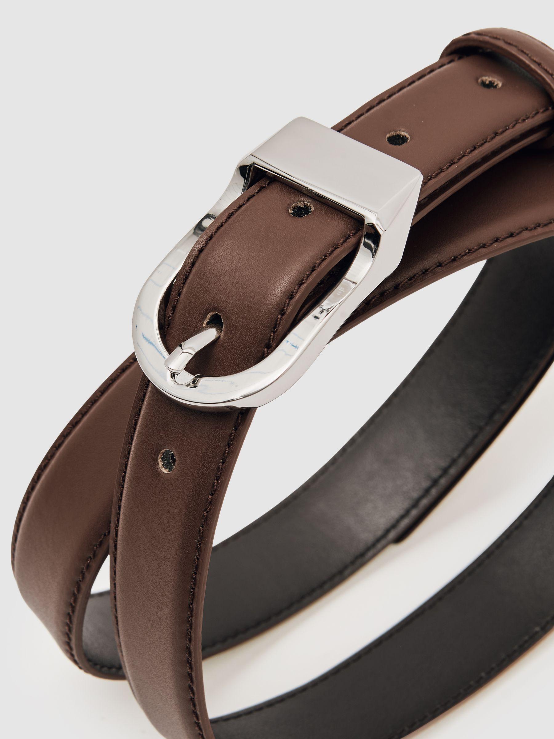 Leather Curved-Buckle Belt in Chocolate Product Image