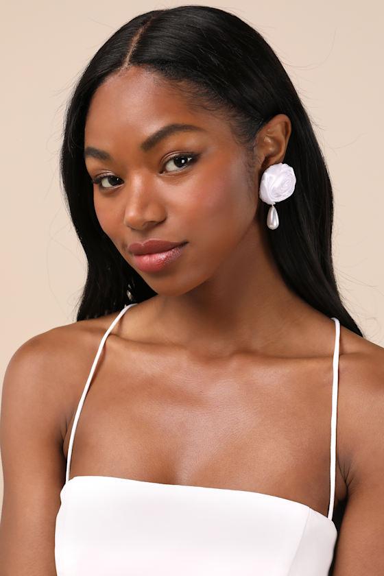 Infinitely Romantic White Rosette Pearl Statement Earrings Product Image