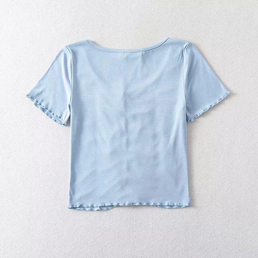 Short Sleeve Plain Ruched Slim-Fit Crop Top Product Image