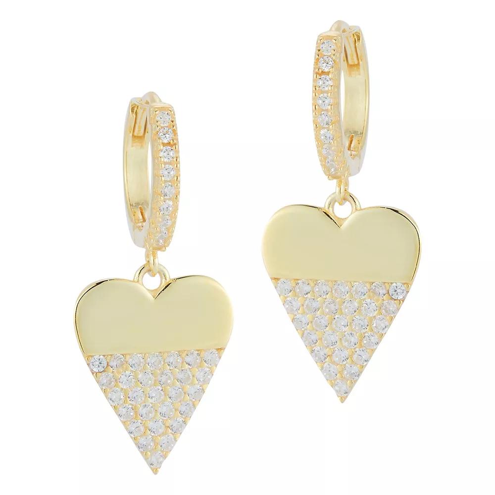 Sunkissed Sterling Cubic Zirconia Heart Charm Huggie Earrings, Women's, Gold Tone Product Image