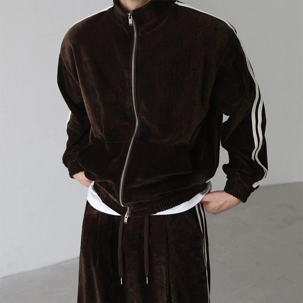 RT No. 18293 VELVET STRIPE STAND COLLAR JK & STRAIGHT PANTS Product Image