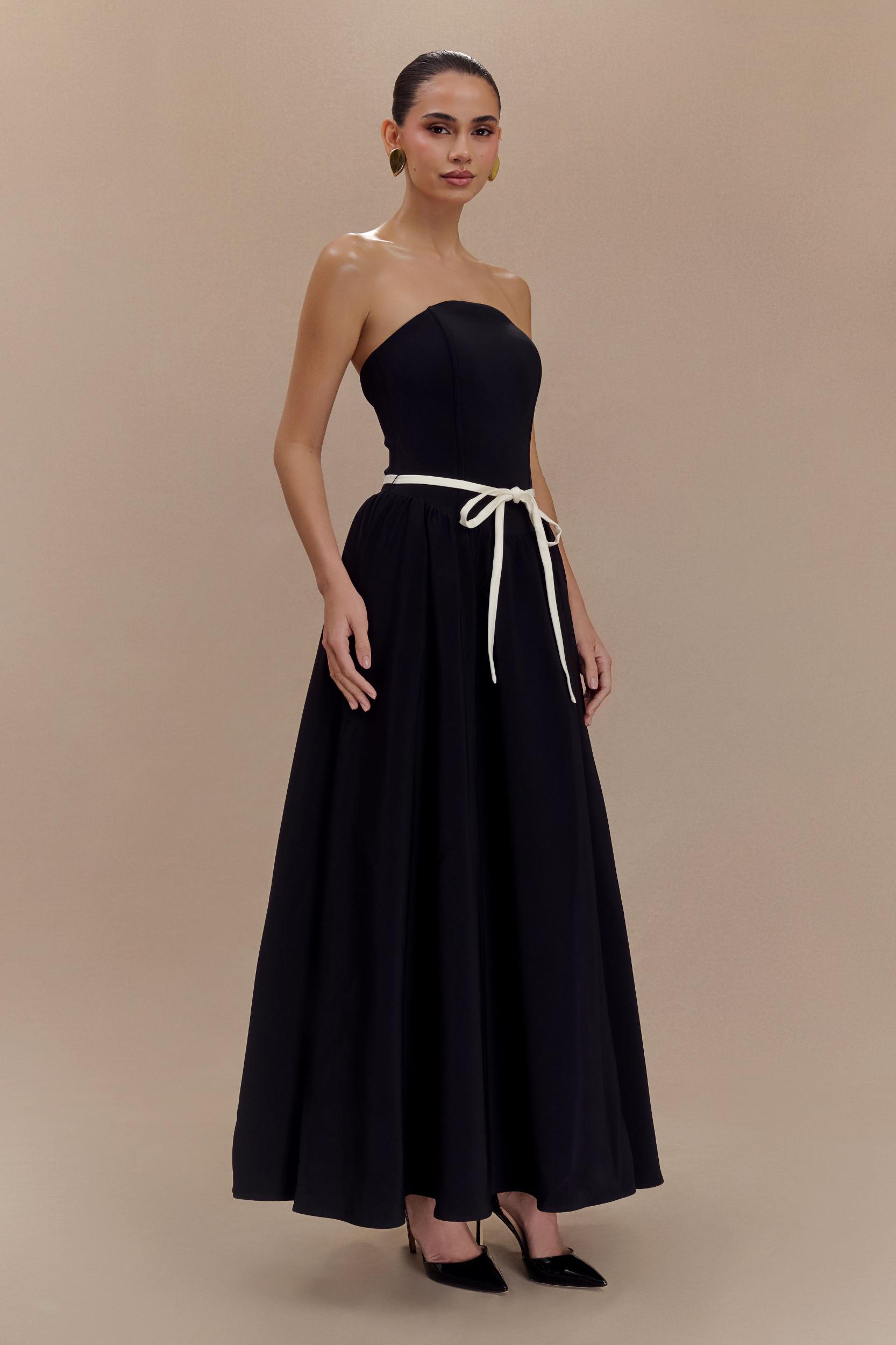 Penny Strapless Contrast Midi Dress - Black & White Product Image