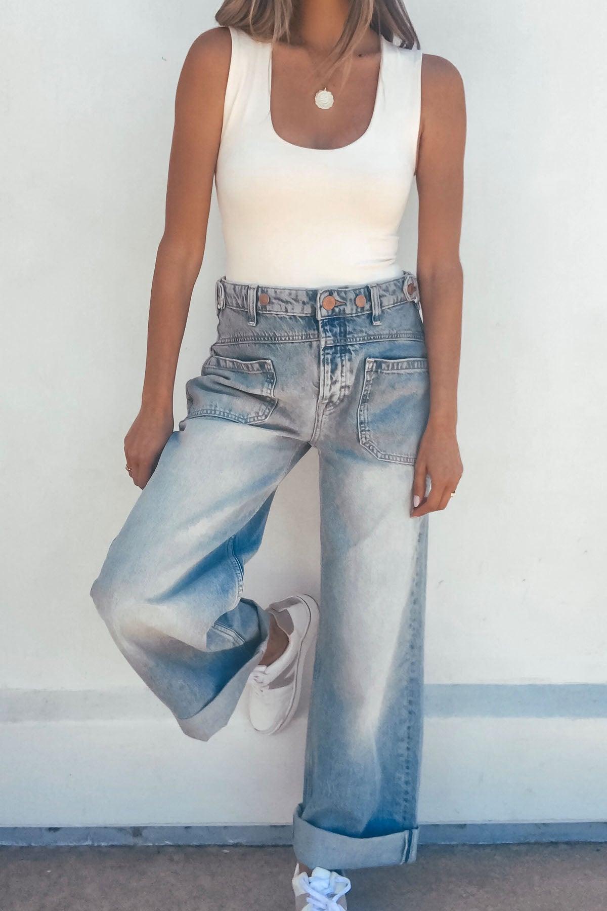 Free People Light Wash Palmer Cuffed Jeans - FINAL SALE Product Image