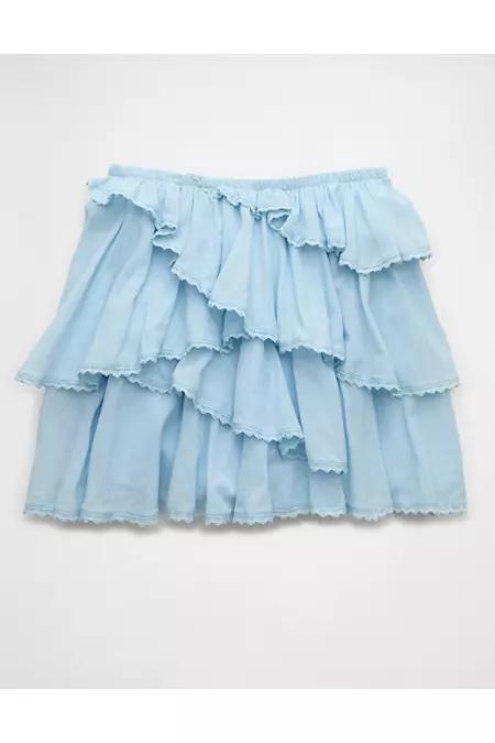 AE High-Waisted Asymmetrical Tiered Ruffle Mini Skirt Women's Product Image