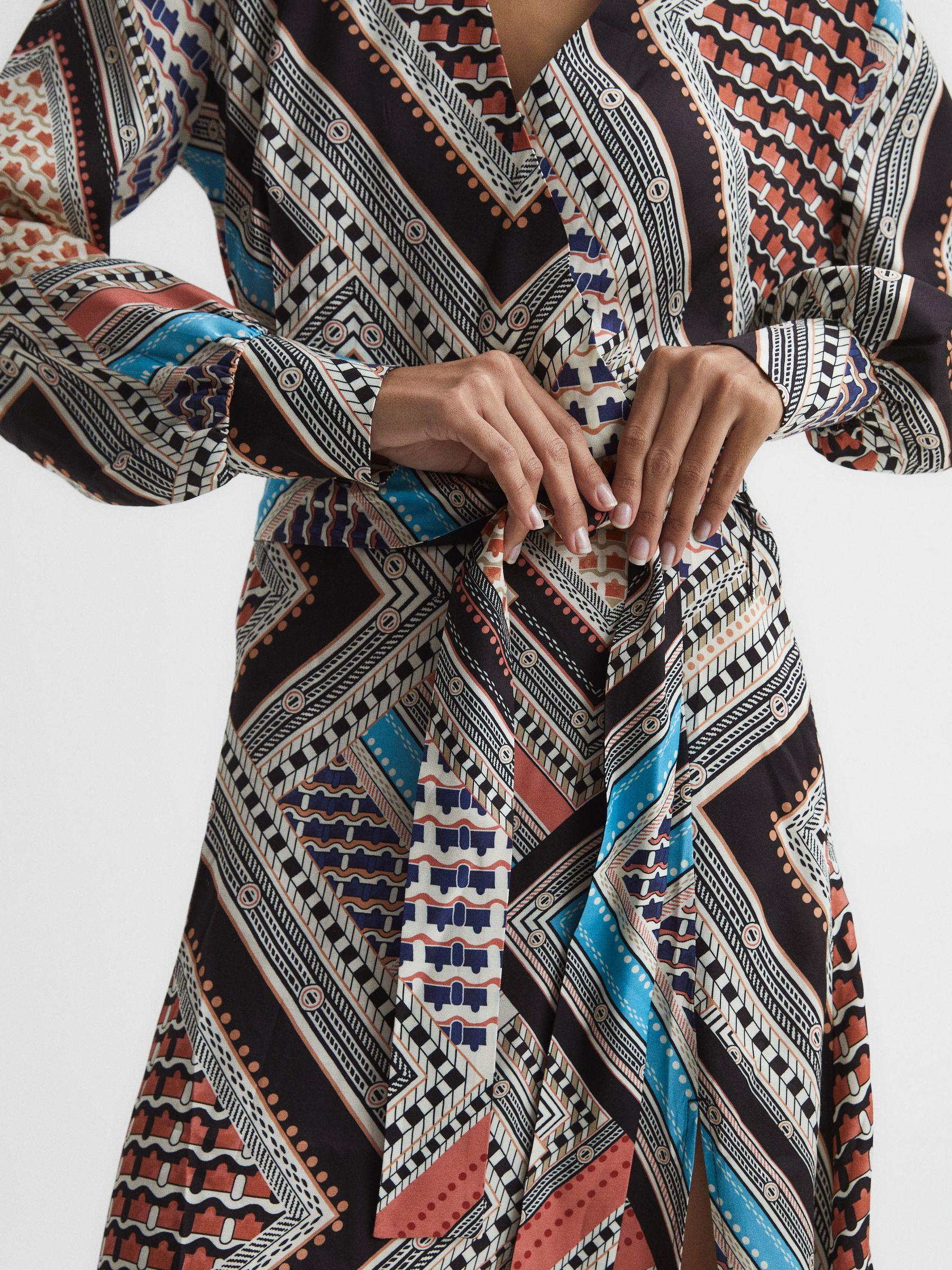 Scarf Print Midi Dress in Pink/Blue Product Image