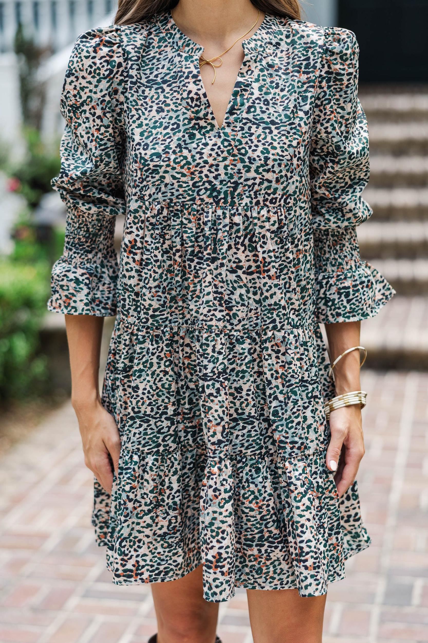 In Your Happy Place Olive Green Leopard Dress Female Product Image