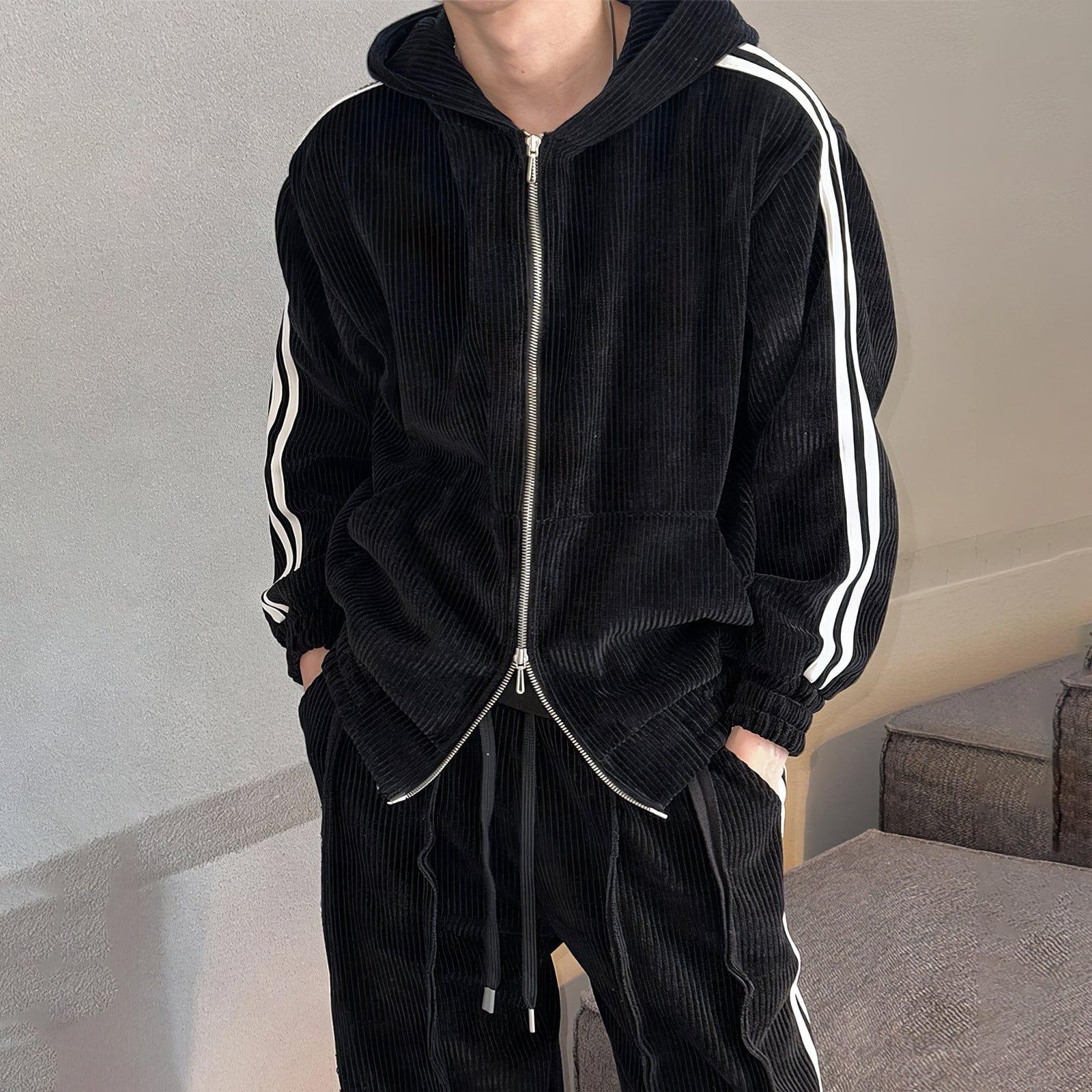 RT No. 12601 KNIT STRIPED ZIP-UP HOODIE & STRAIGHT PANTS Product Image
