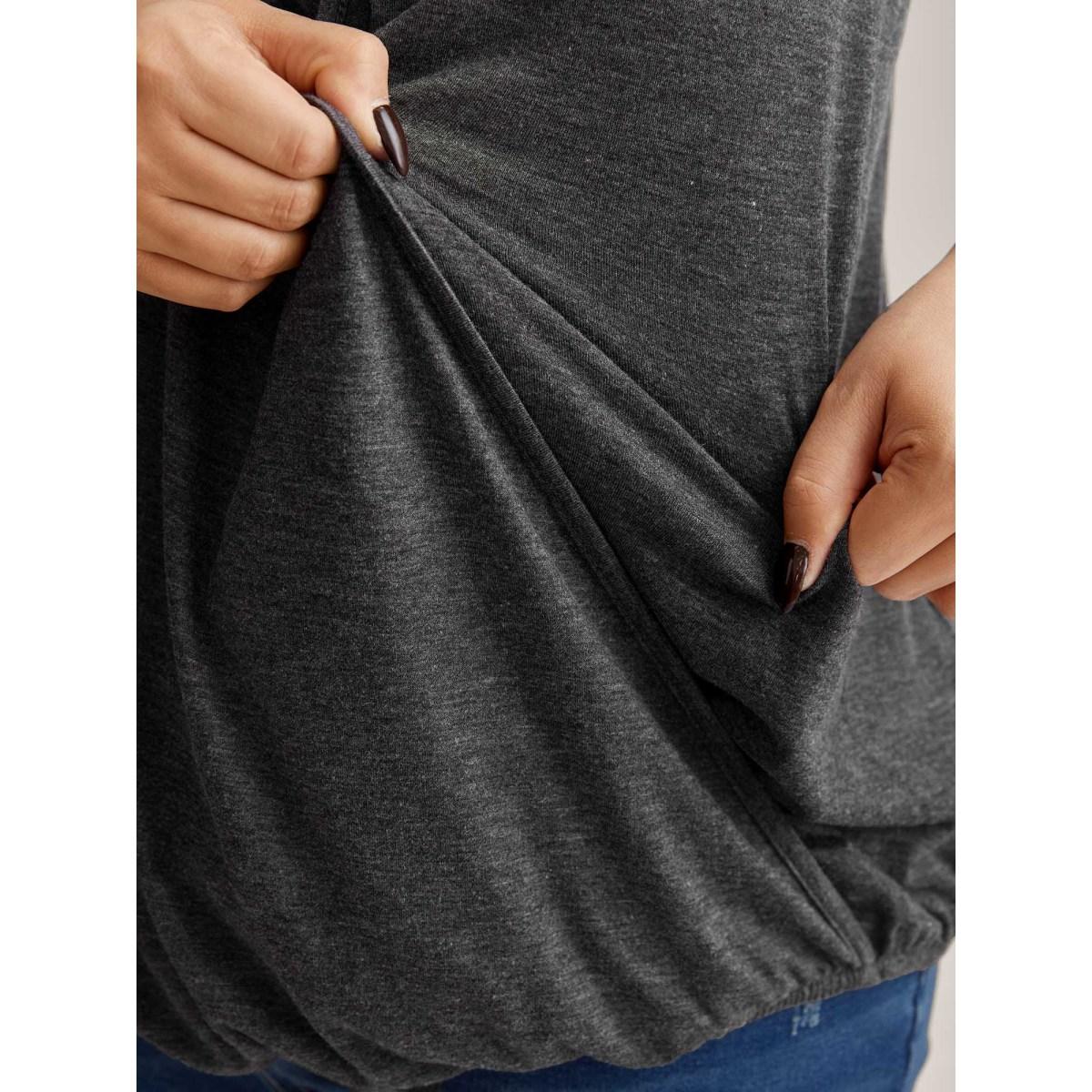 Plus Size Supersoft Stretchy Neck Cut-Out Tank Top Women DimGray Leisure Overlapping V-neck Casual Tank Tops Camis BloomChic 22-24/3X Product Image