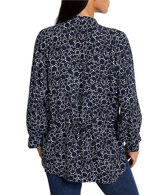 NIC + ZOE Pearl Garden Print Split V-Neck Long Sleeve Back Cinch Top Product Image