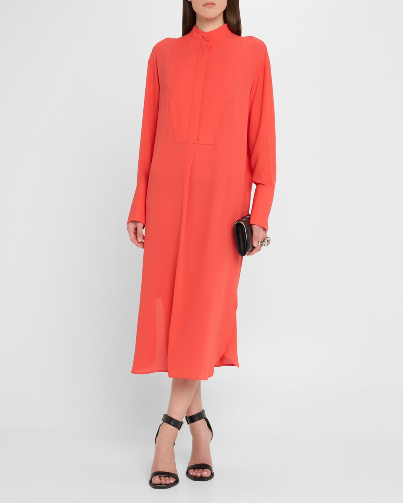 Long-Sleeve Silk Midi Day Shirtdress Product Image