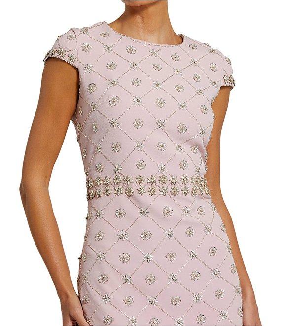 Mac Duggal Beaded Crew Neck Cap Sleeve Sheath Midi Dress Product Image