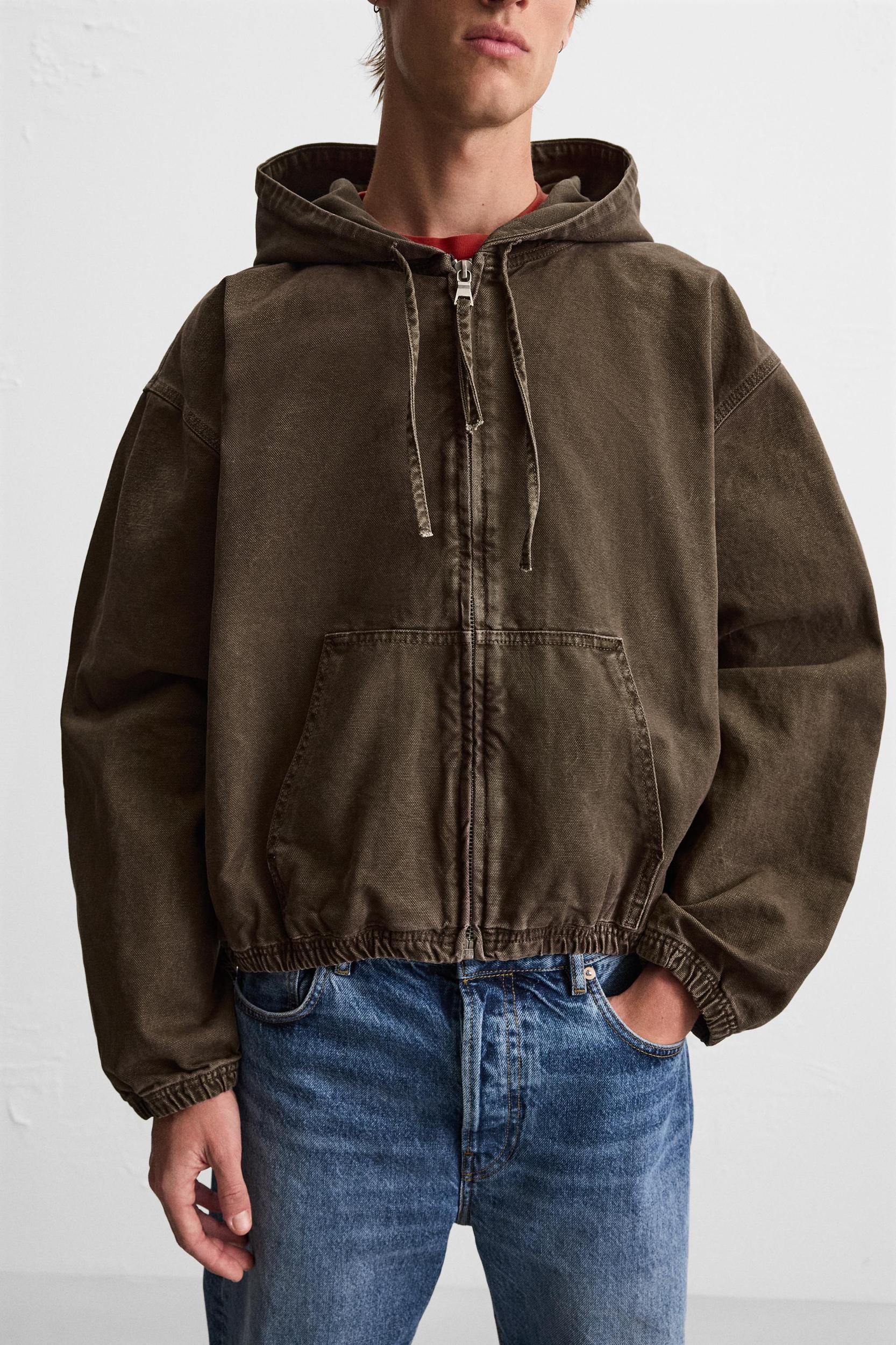 HOODED DENIM JACKET Product Image