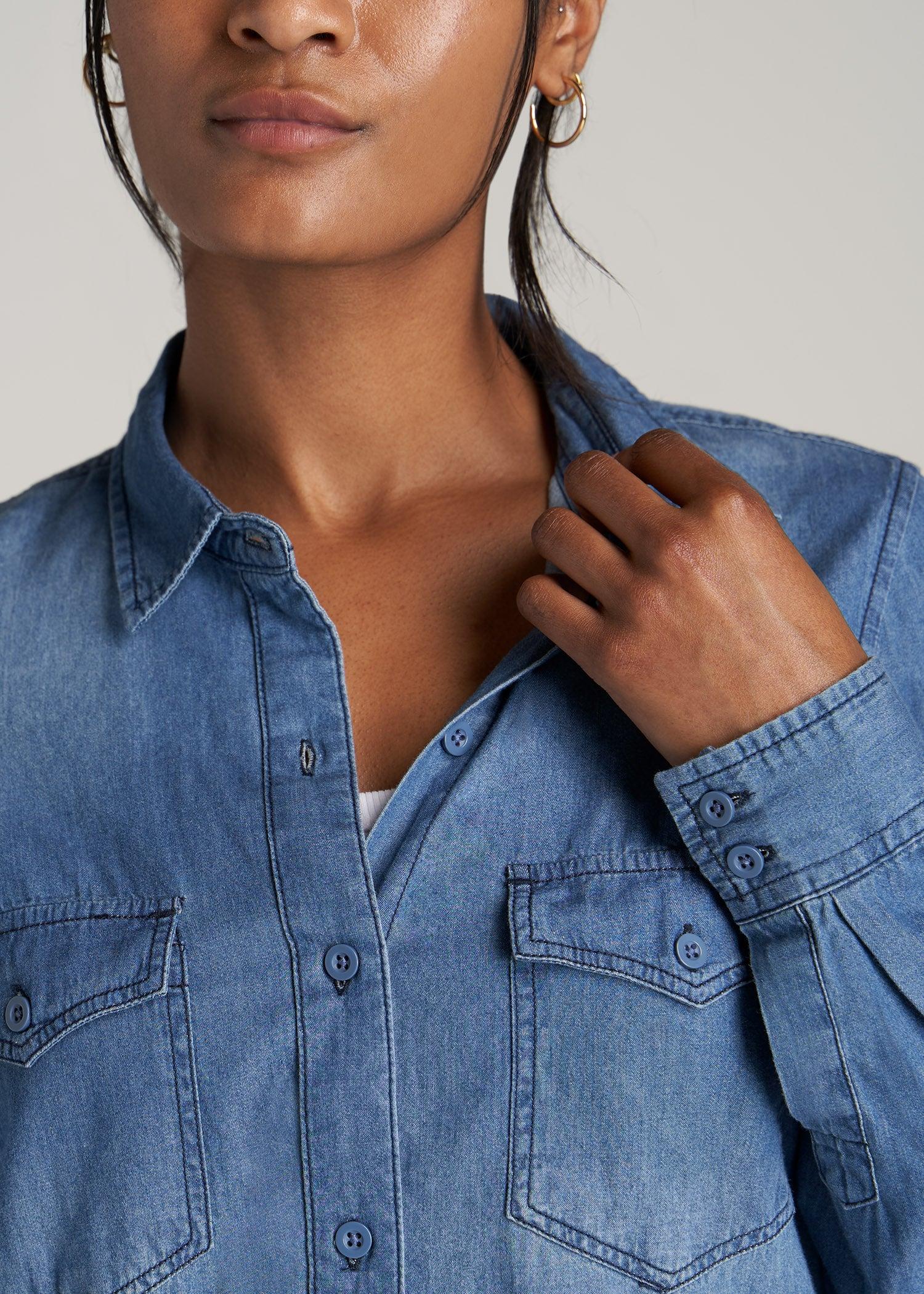 Denim Shirt for Tall Women in Faded Blue Female Product Image