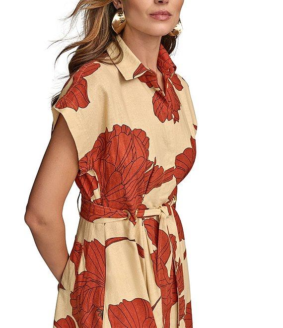 Donna Karan Short Sleeve Floral Print Shirt Dress Product Image
