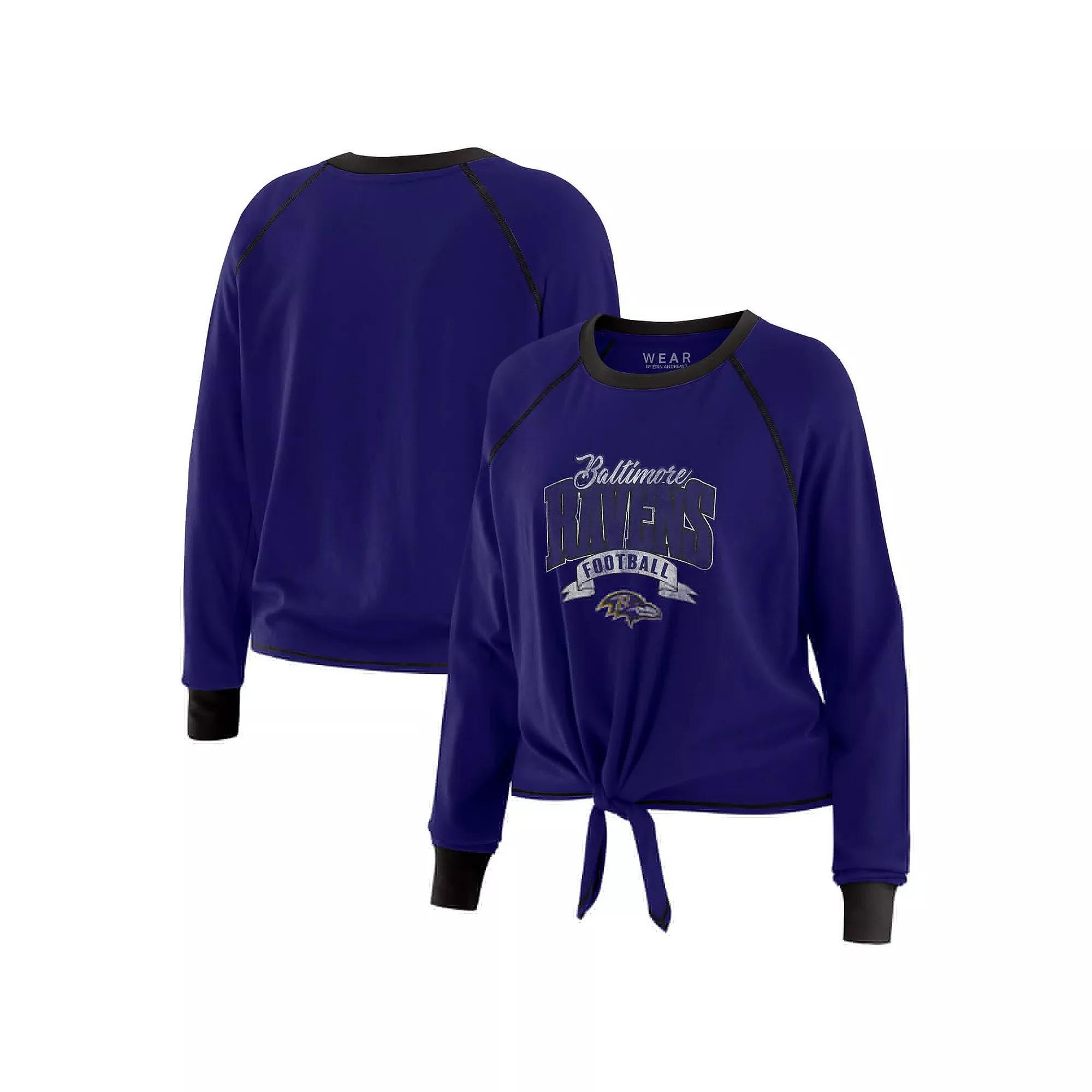 Women's WEAR by Erin Andrews Purple/Black Baltimore Ravens Tie-Front Long Sleeve Top,  Product Image