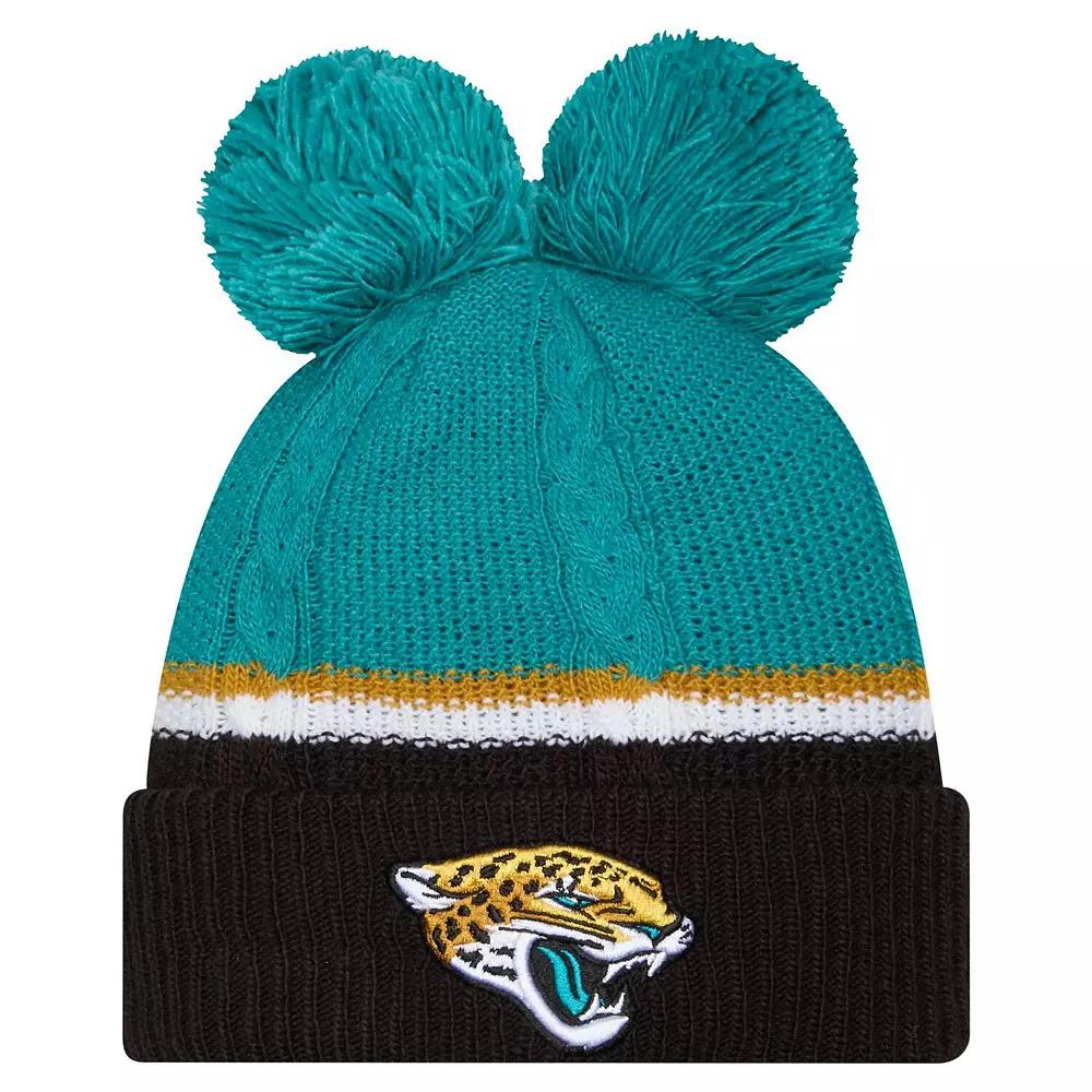 Women's New Era  Black Jacksonville Jaguars Double Bubble Cuffed Knit Hat with Poms Product Image