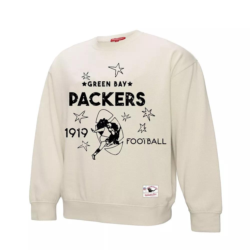Womens Mitchell & Ness Cream Green Bay Packers Shooting Stars Pullover Sweatshirt Product Image