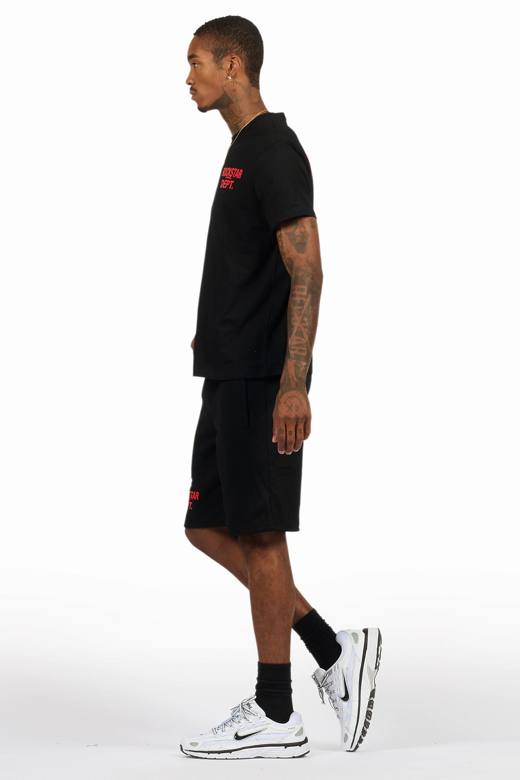 Akos Black/Red T-Shirt/Denim Short Set Male Product Image
