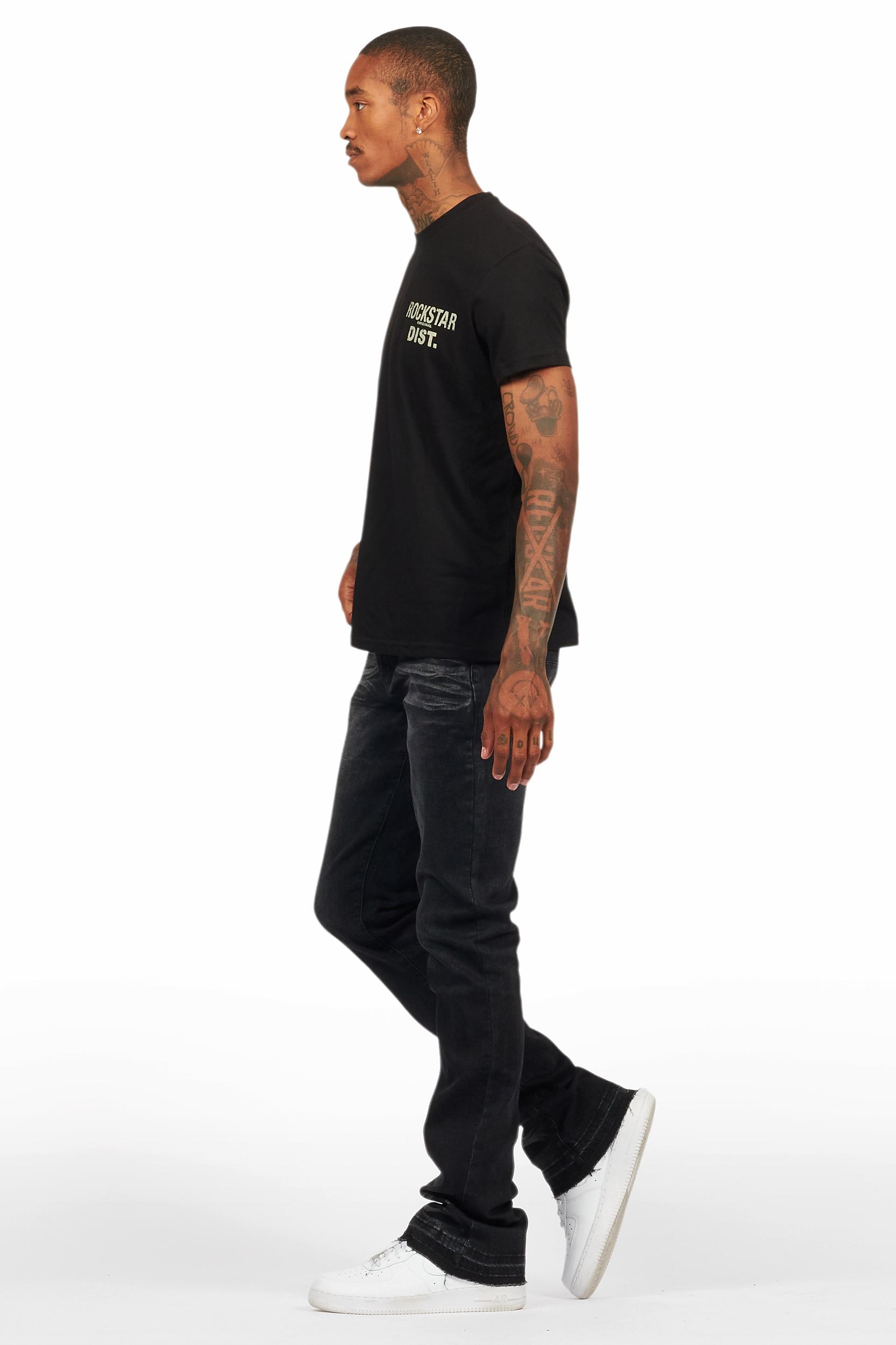 Lake Black/Beige T-Shirt/Dag Stacked Flare Jean Set Male Product Image