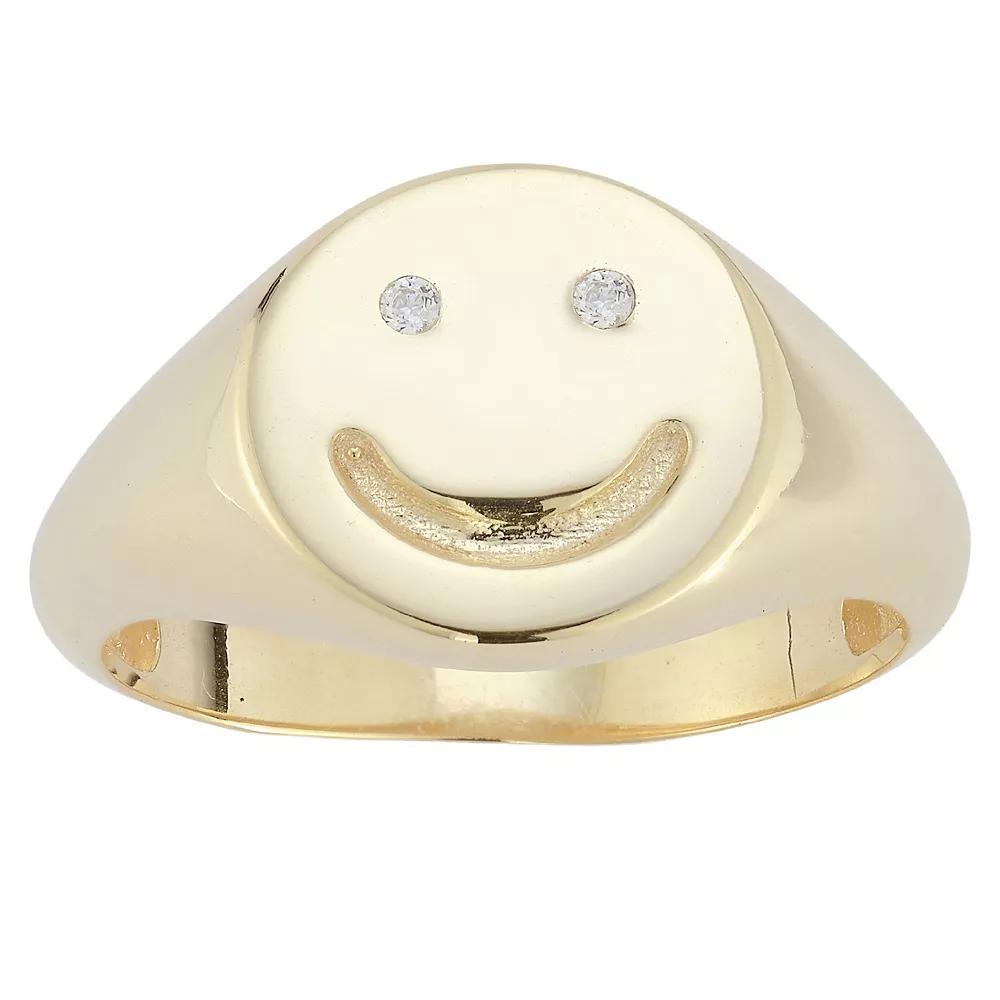 Sunkissed Sterling Sterling Silver Cubic Zirconia Smiley Face Signet Ring, Women's, Size: 8, Gold Tone Product Image