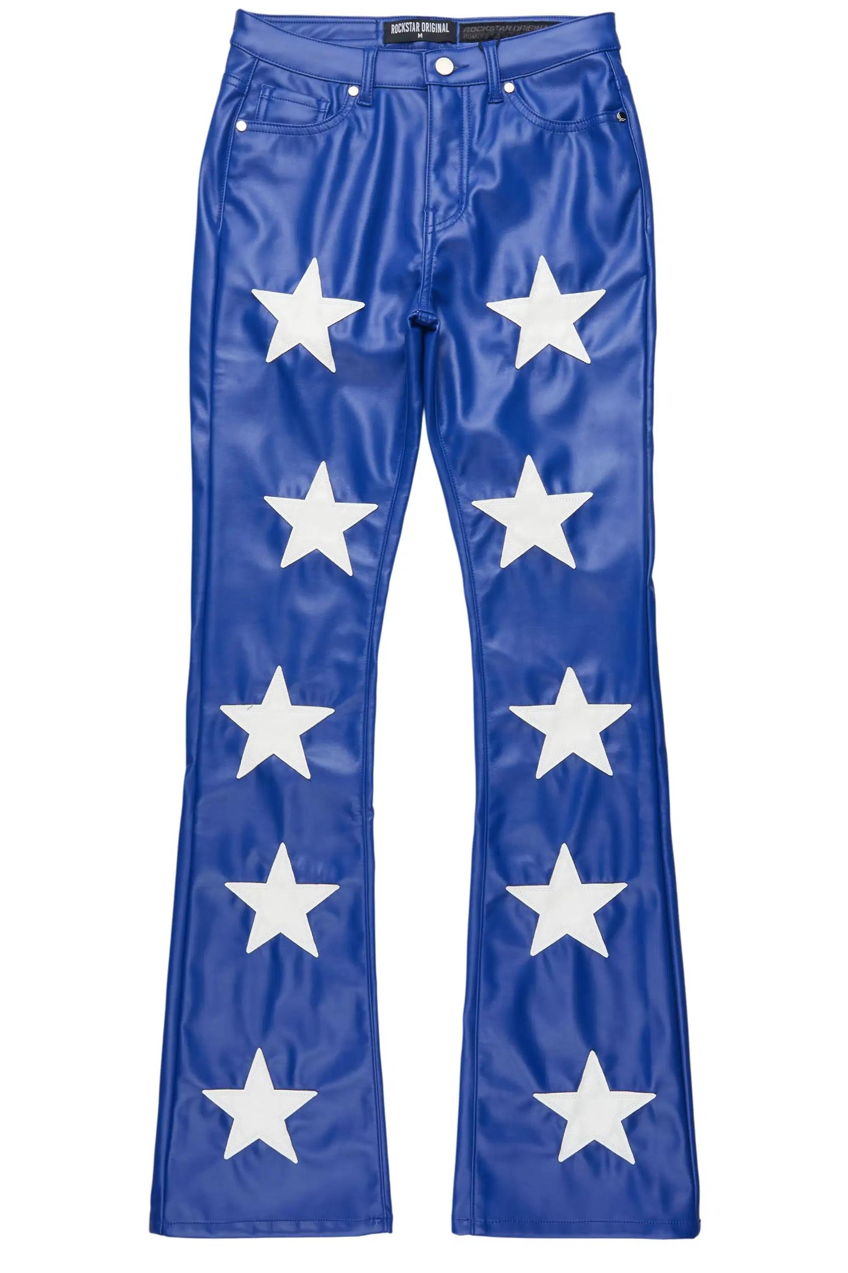 Takera Royal Blue PU Stacked Flare Pant Female Product Image