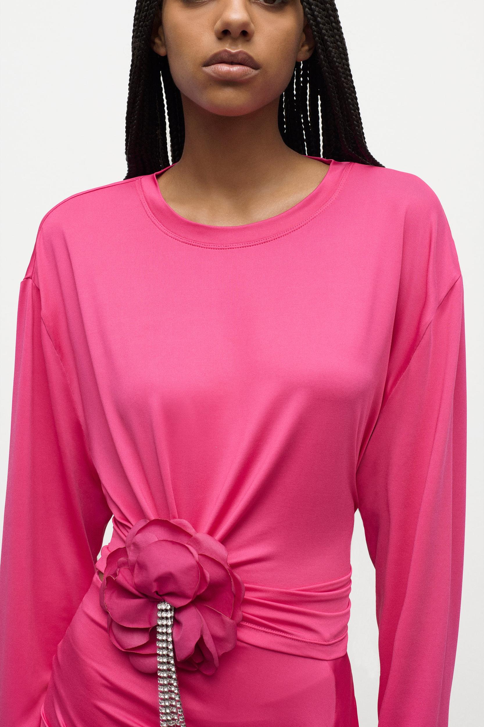 Crystal Flower Draped Long Sleeve Top Product Image