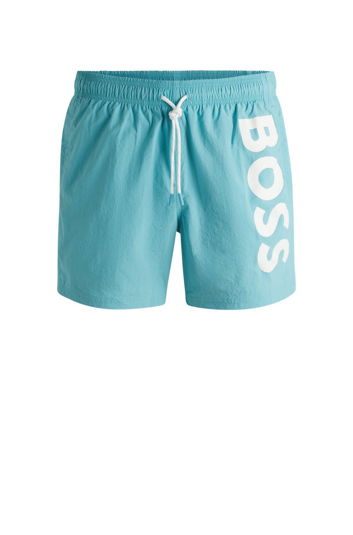 BOSS - Contrast-logo swim shorts in quick-drying fabric - Light Blue Product Image