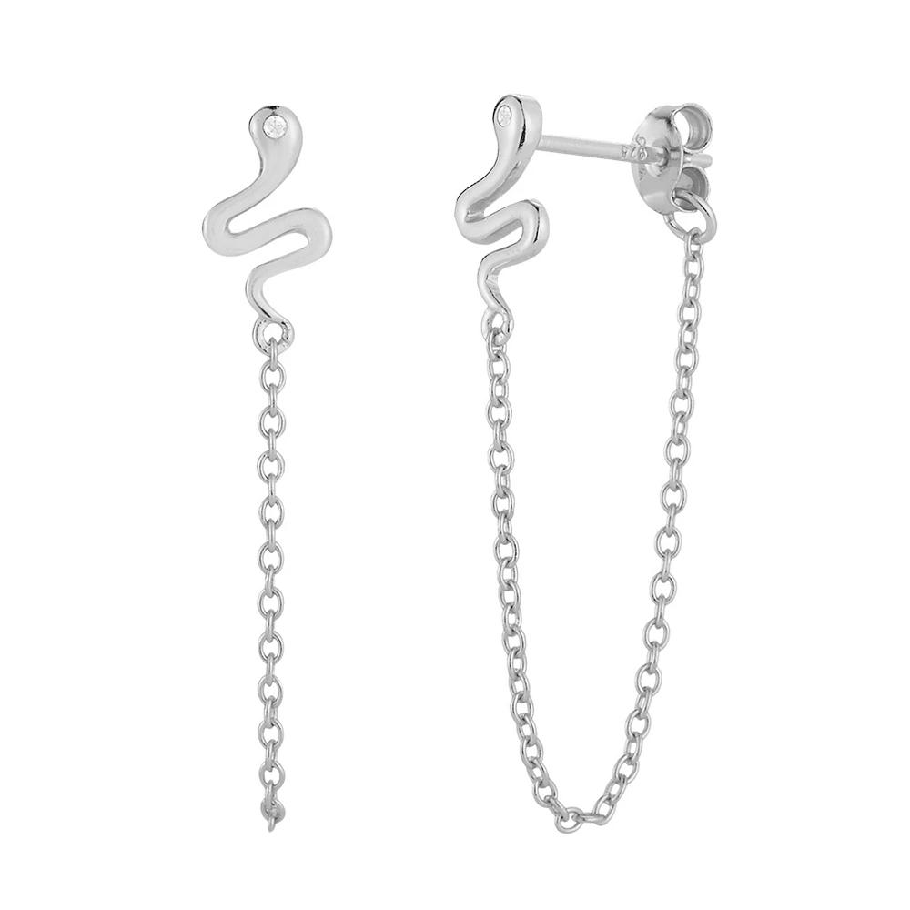 Sunkissed Sterling Cubic Zirconia Snake Chain Drop Stud Earrings, Women's, Silver Tone Product Image