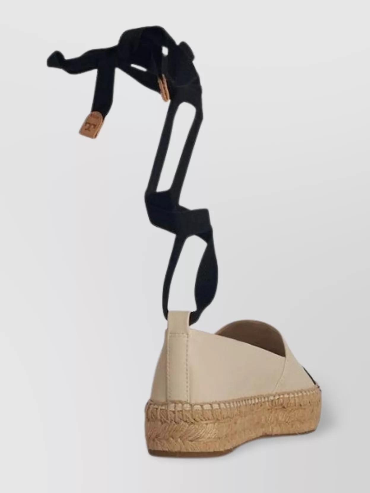 TORY BURCH White Espadrilles With Metallic Logo On The Front And Ankle Strap In Leather Woman Product Image