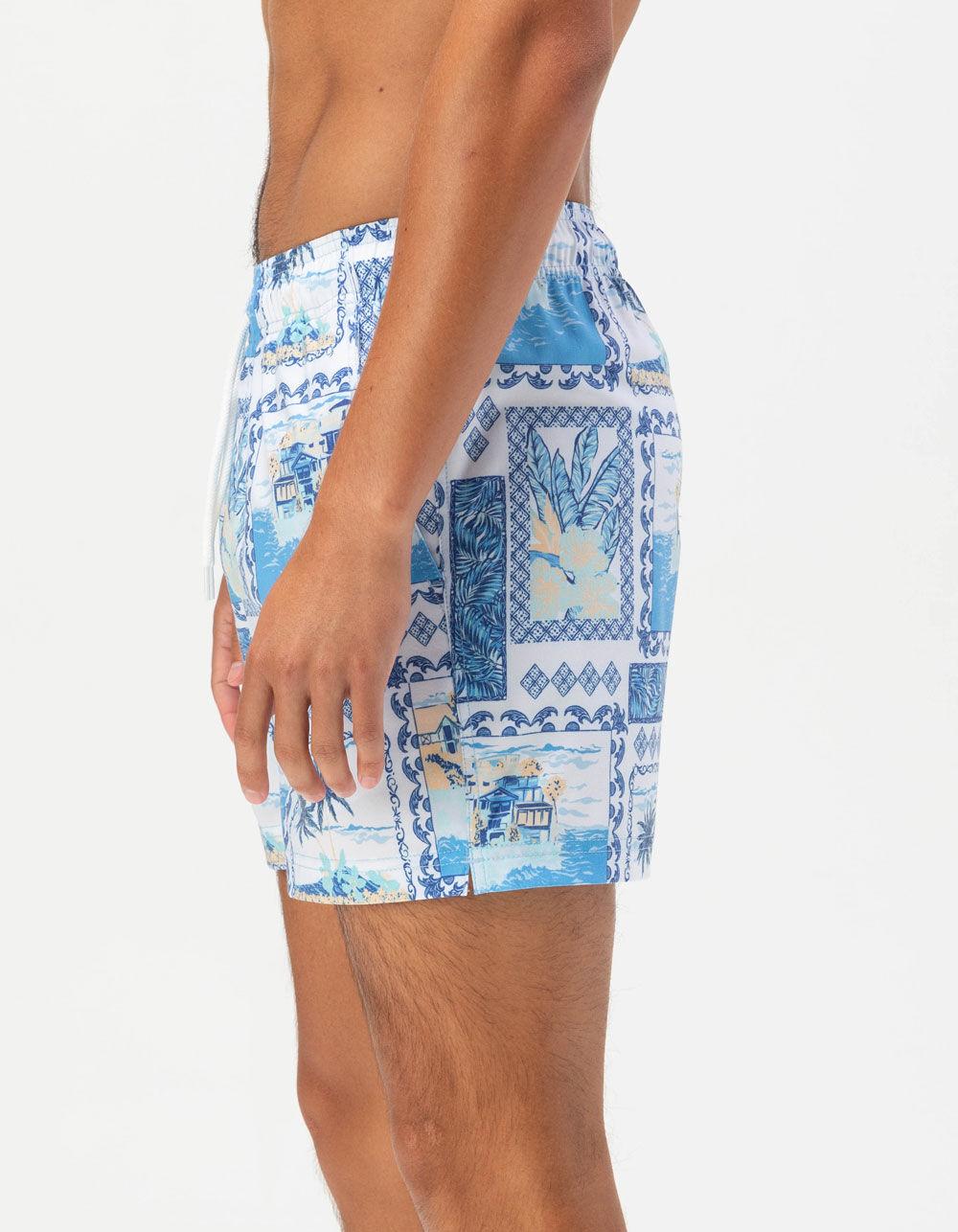 RSQ Mens Vacation Scene Swim Shorts - BLUE/WHITE Product Image