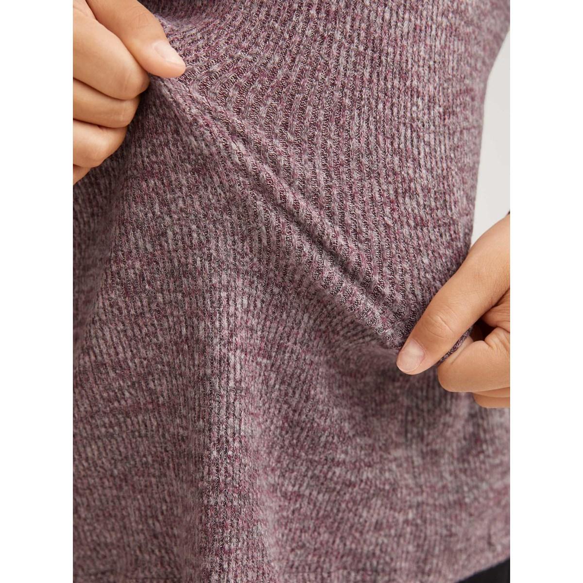 Plus Size Solid Heather Round Neck Stitch Sweatshirt Women Deepred Leisure Topstitching Round Neck Casual Sweatshirts BloomChic 28/5X Product Image