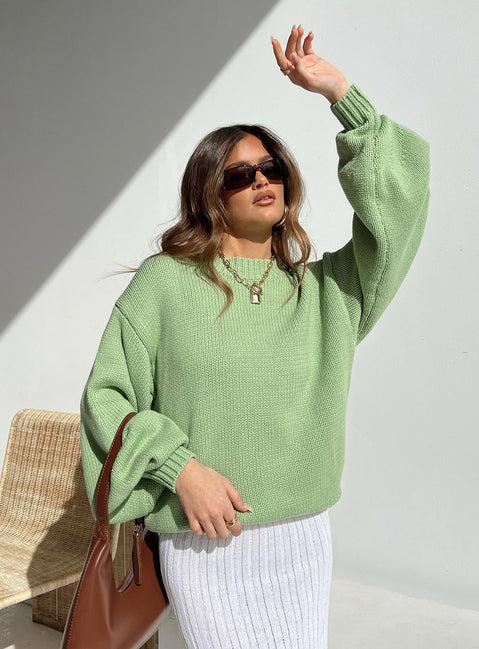 Harmony Balloon Sleeve Knit Sweater Sage Product Image