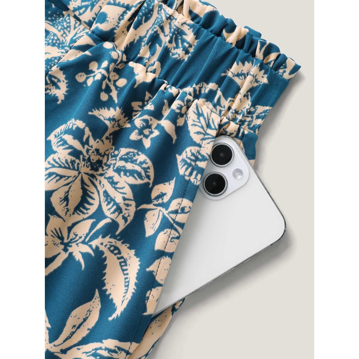 Plus Size Floral Perfection Belted Wide-Leg Pants Women Indigo Elegant Wide Leg Mid Rise Everyday-Elegant Pants BloomChic 26/4X Product Image