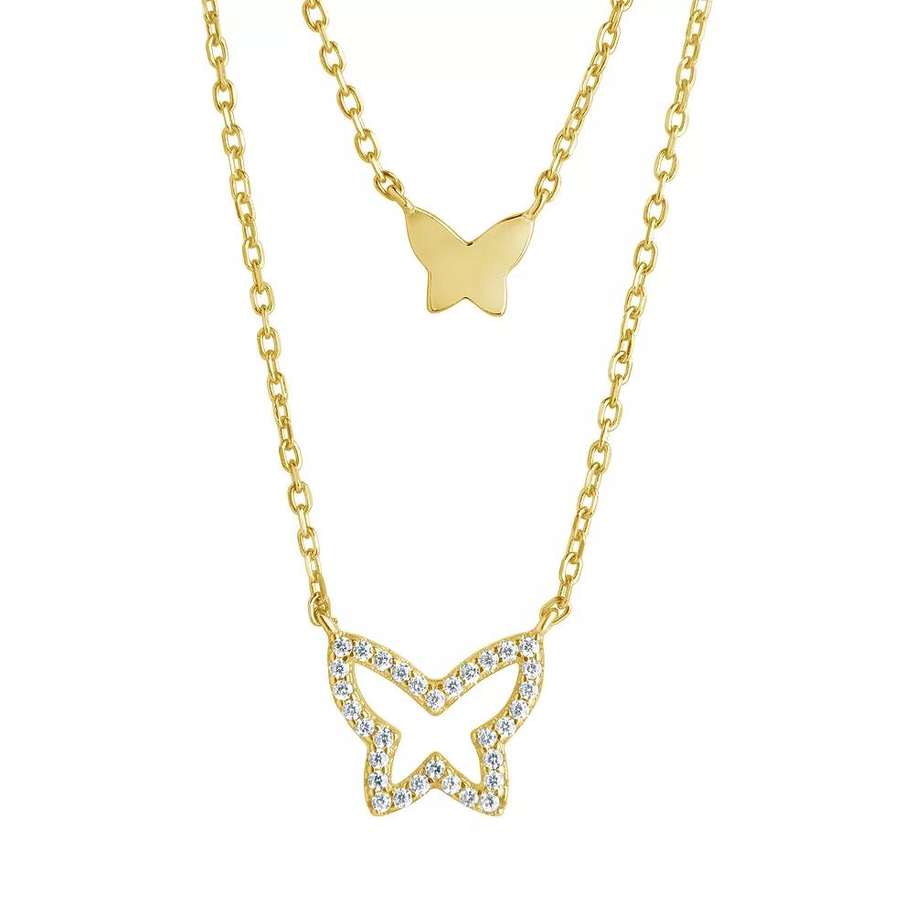 MC Collective Cubic Zirconia Butterfly Layered Necklace, Women's, Size: 16", Gold Tone Product Image