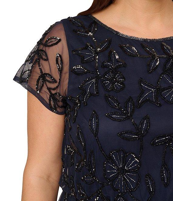 Adrianna Papell Plus Size Short Sleeve Boat Neck Beaded Blouson Gown Product Image