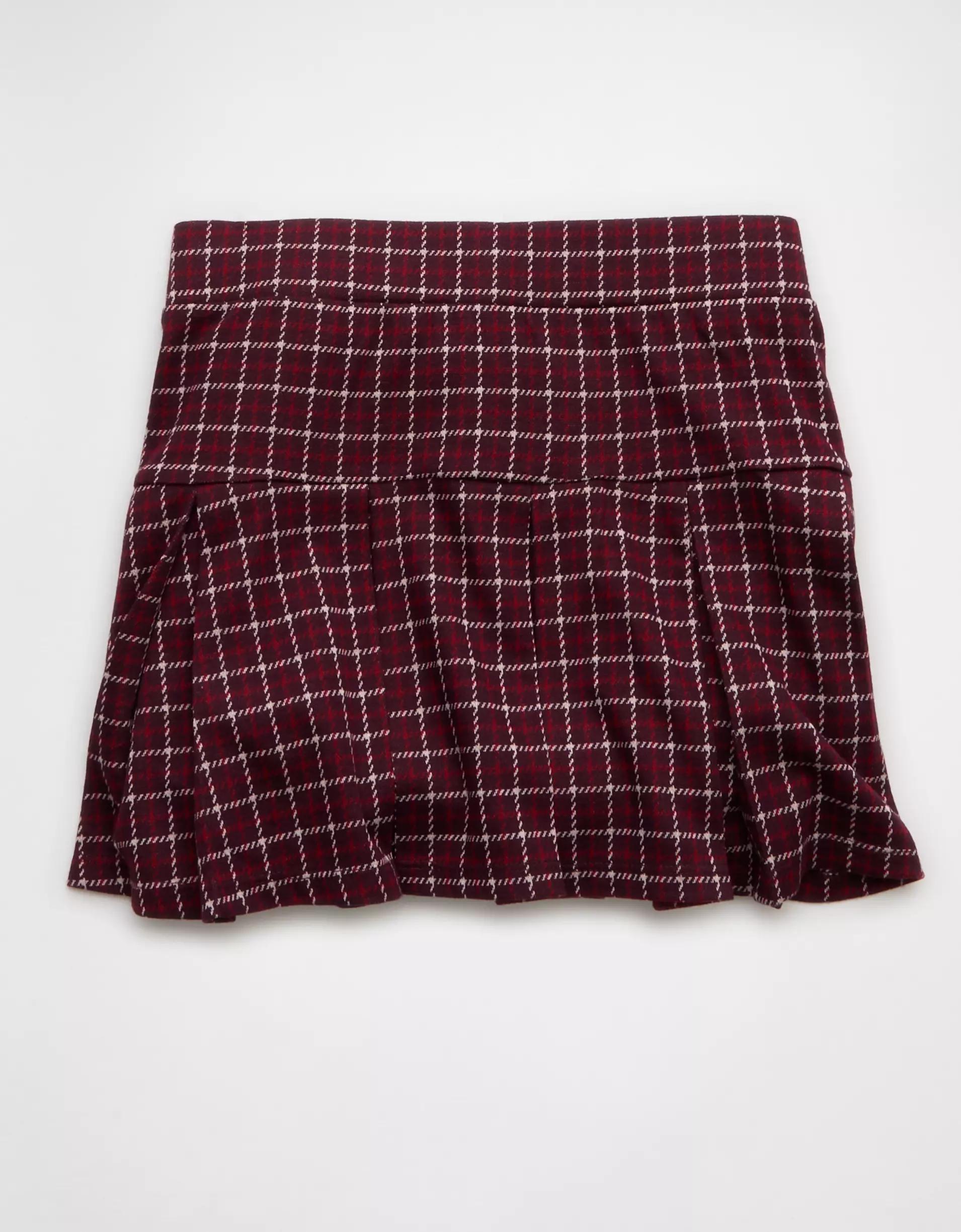 AE It Knit Low-Rise Pleated Plaid Skort Product Image