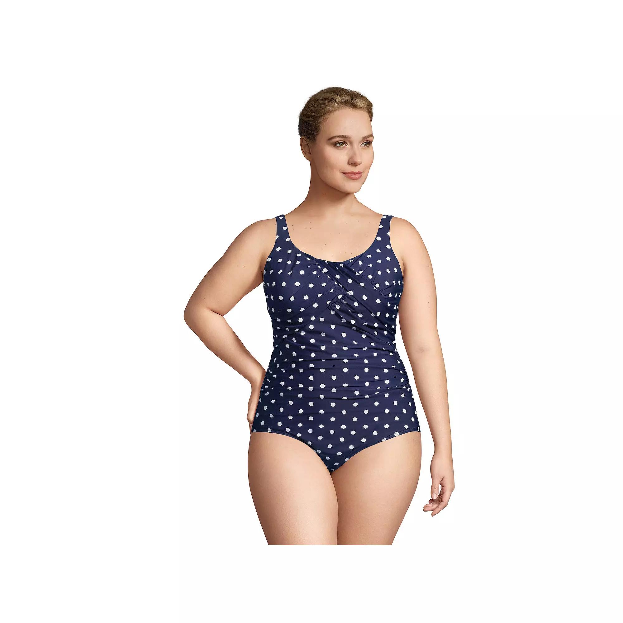Plus Size Lands' End Carmela SlenderSuit One-Piece Swimsuit, Women's, Size: 18 W LONG, Deep  Polka Dot Product Image