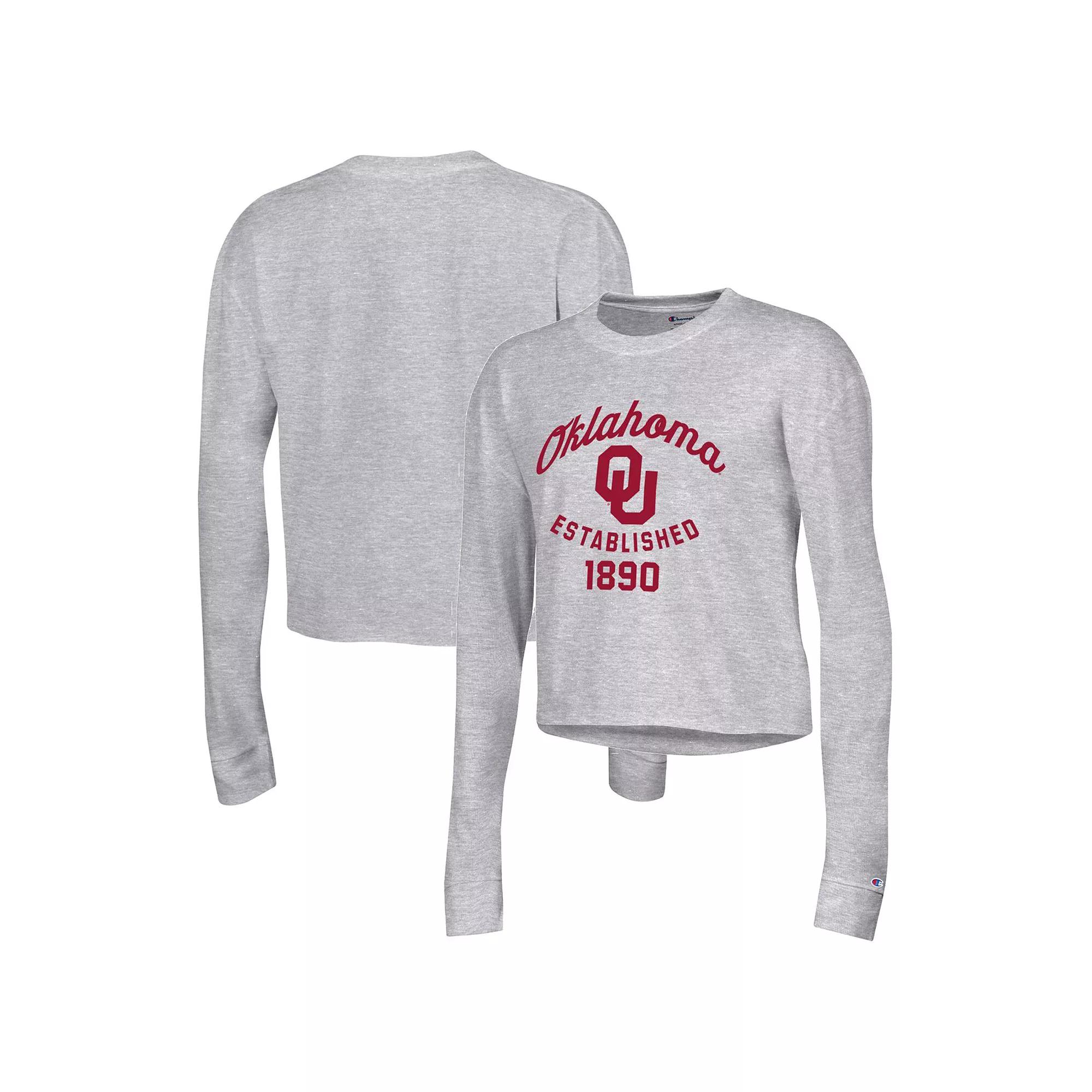 Women's Champion Gray Oklahoma Sooners Boyfriend Cropped Long Sleeve T-Shirt,  Product Image