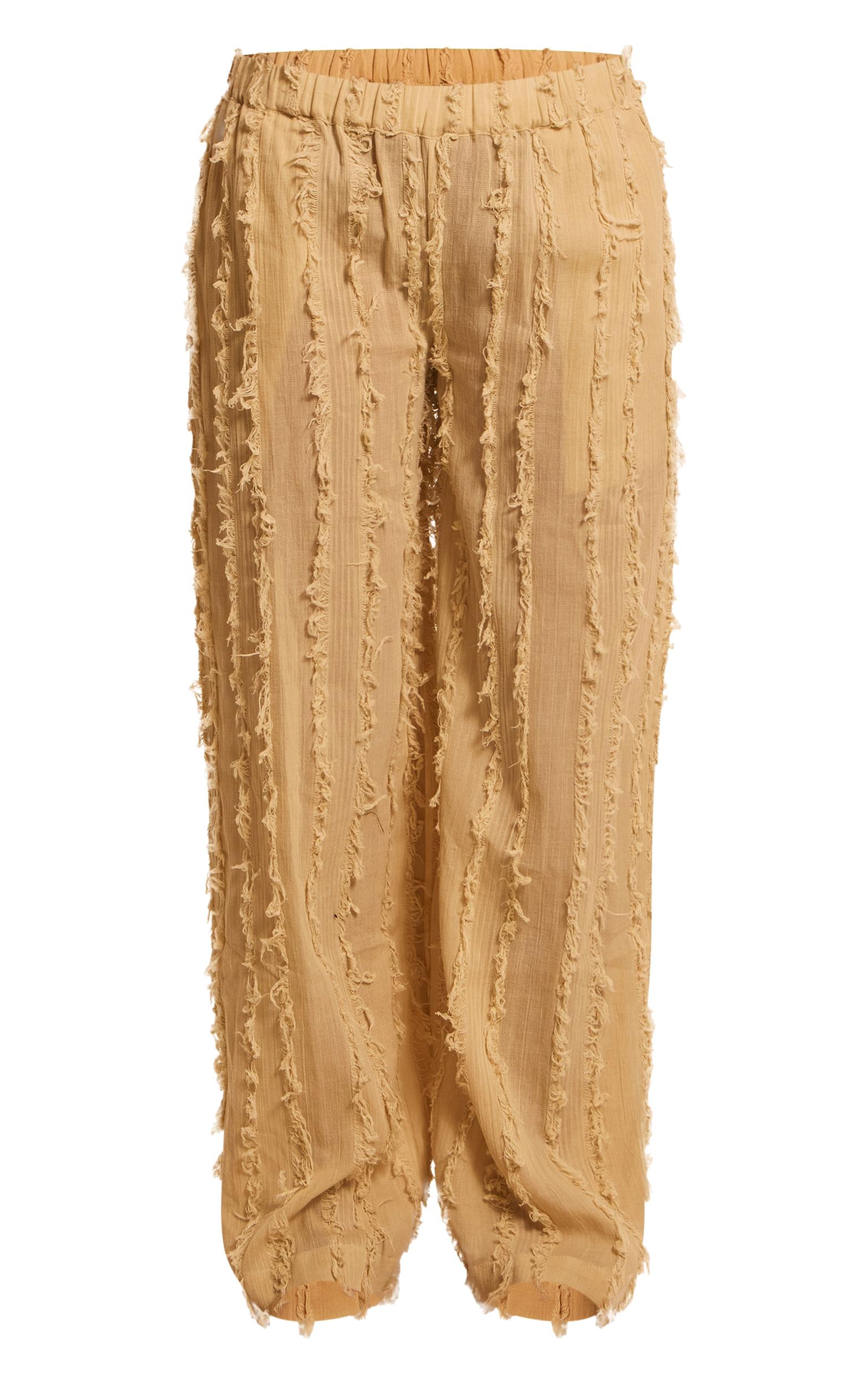 Stone Cotton Distressed Seam Detail Pants Product Image