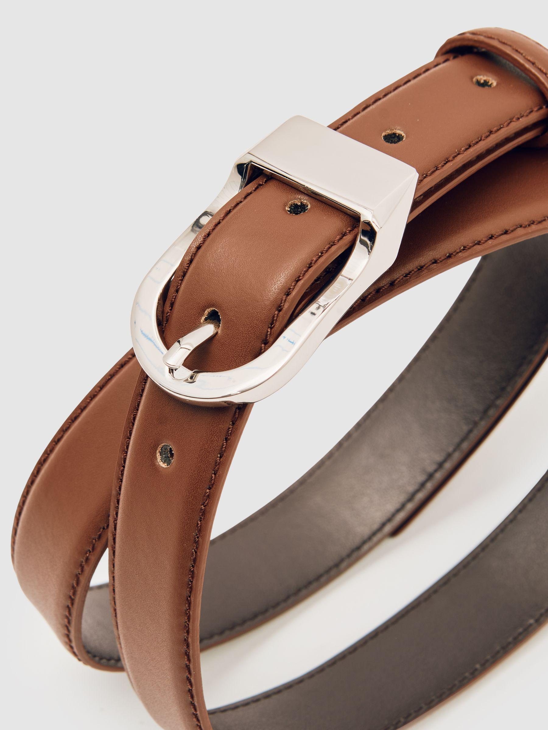 Leather Curved-Buckle Belt in Chocolate Product Image