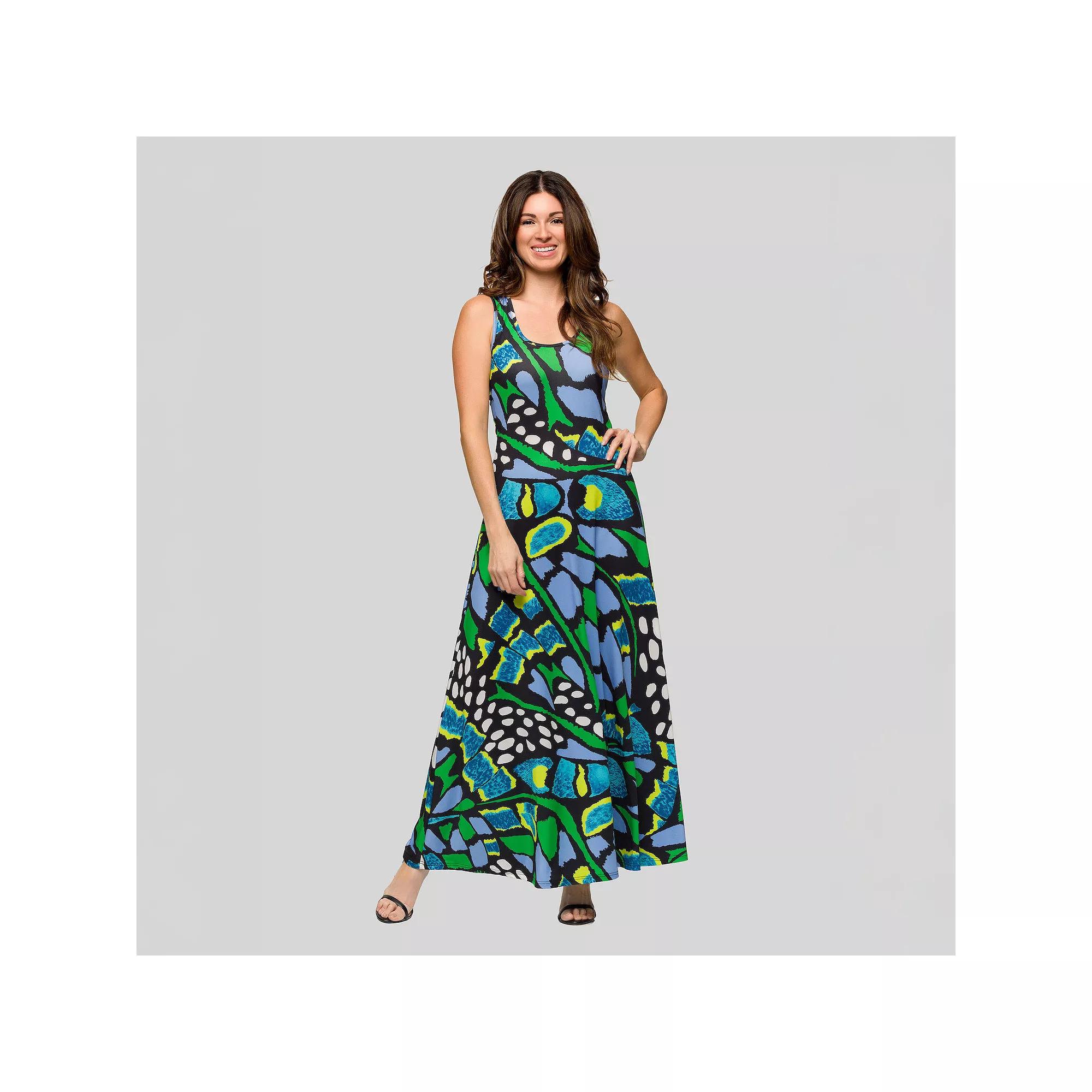 Women's 24seven Comfort Apparel Paisley Print Scoop Neck A-Line Sleeveless Maxi Dress,  Product Image