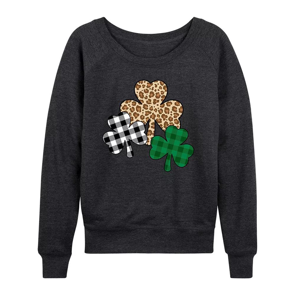 Women's Patterned Shamrocks French Terry Long Sleeve Tee, Size: Large, Heather Grey Product Image