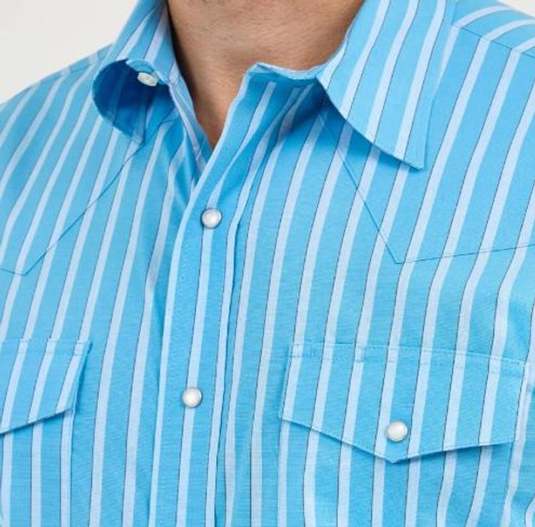 SALE Wrangler® Men's L/S Blue Stripe WR Snap Shirt Product Image