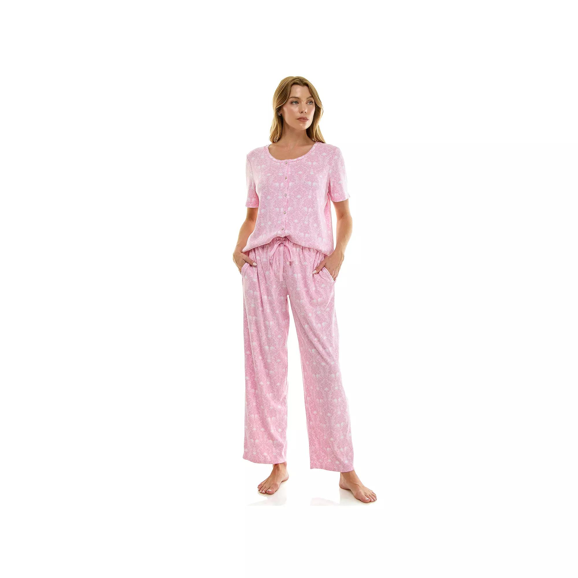 Women's Croft & Barrow® 2-pc. Pointelle Short Sleeve Pajama Top & Pajama Pants Set,  Product Image