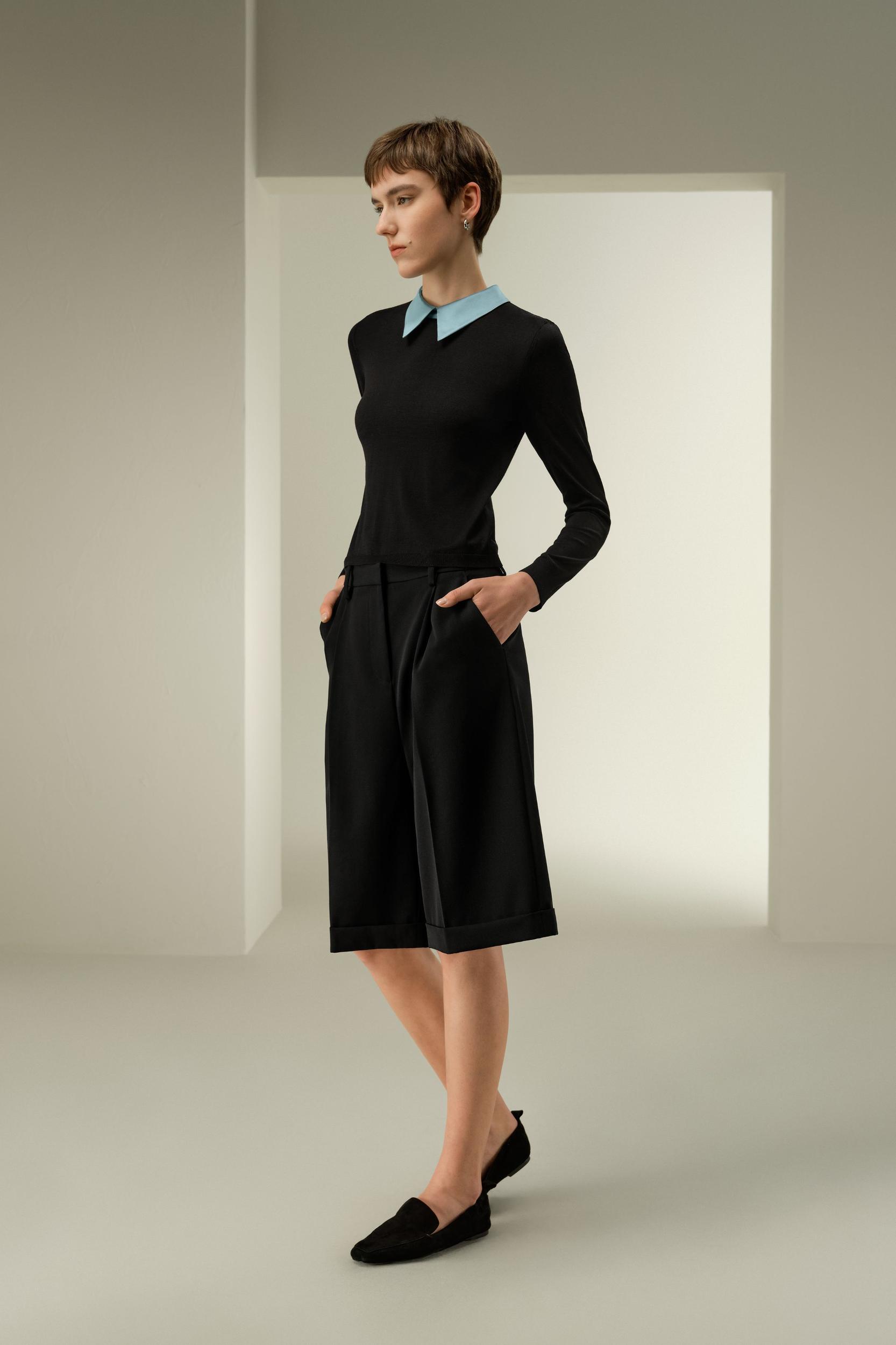 LSxES Elitist Silk Knitted Top with Collar Product Image